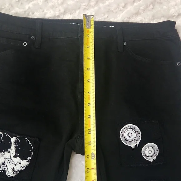 NEW Hot Topic Black Anatomy Patches Stinger Jeans Goth Dark Grunge Size 40 - Picture 10 of 10
